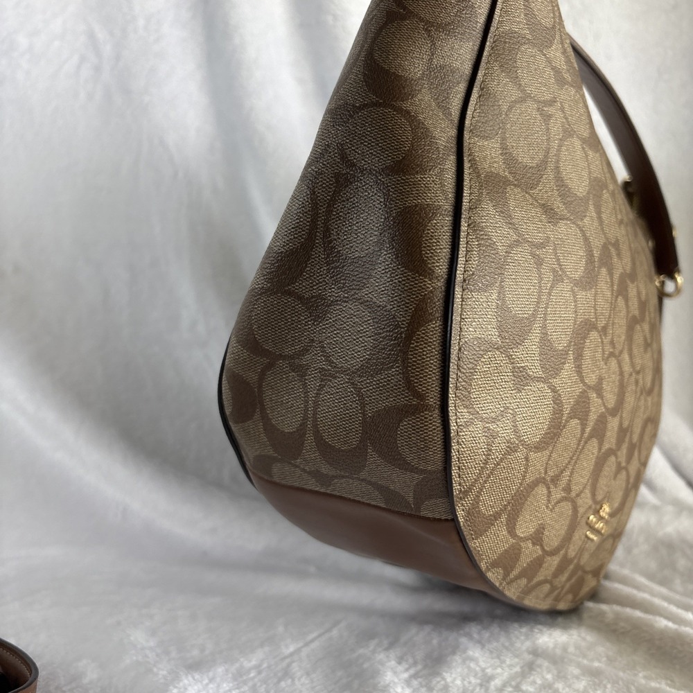 COACH Elle Hobo Signature Khaki Saddle Jacquard 2 Way Crossbody Shoulder Bag - Picture 10 of 16